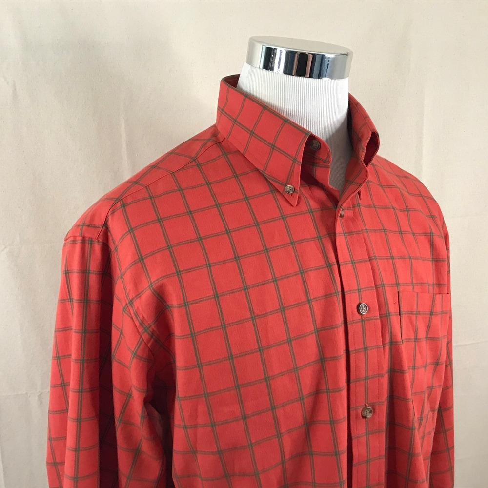 Orvis Large Signature Wool Blend Flannel Button Down Shirt Red Plaid Casual Mens